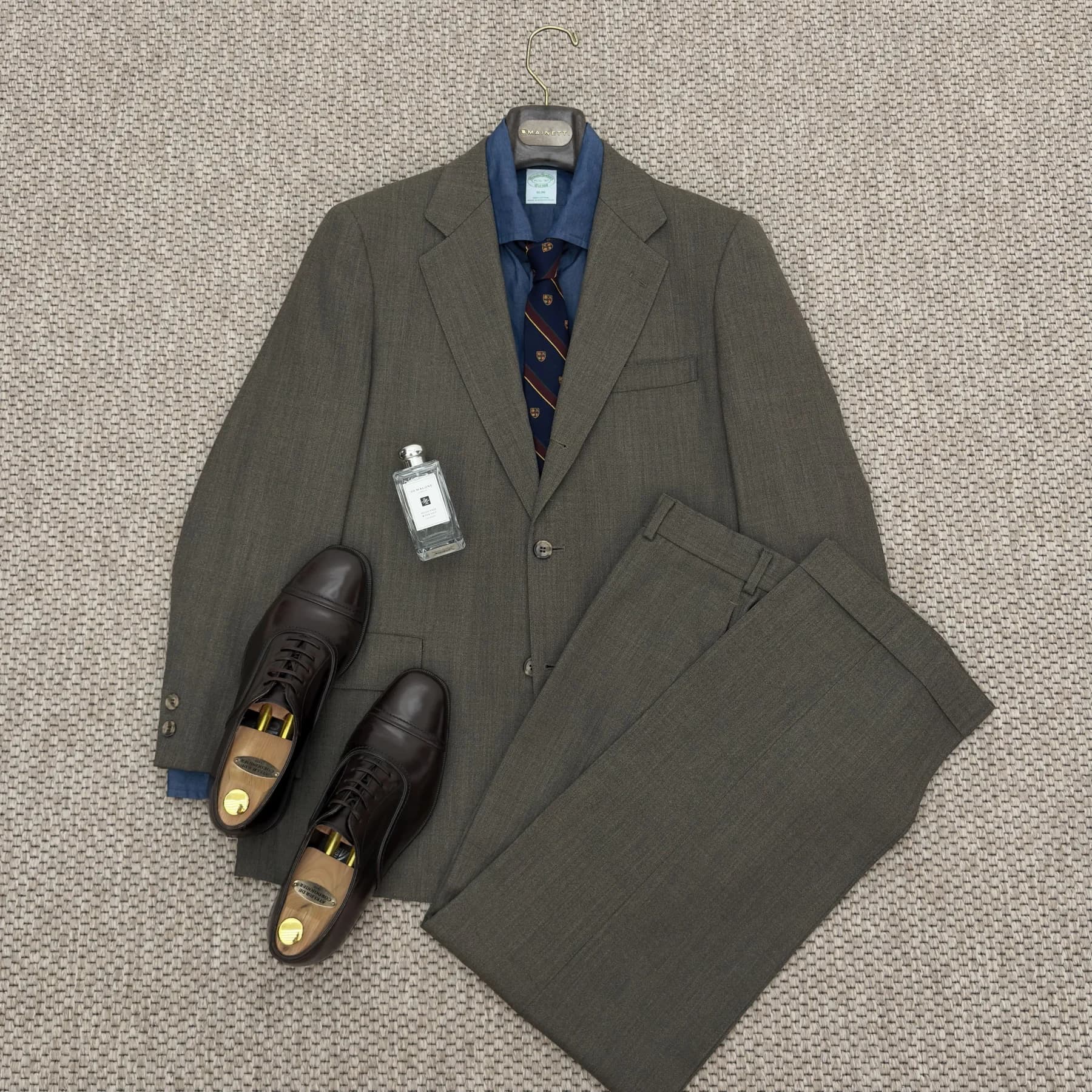 Brooks Brothers 카키 그레이 헤링본 셋업